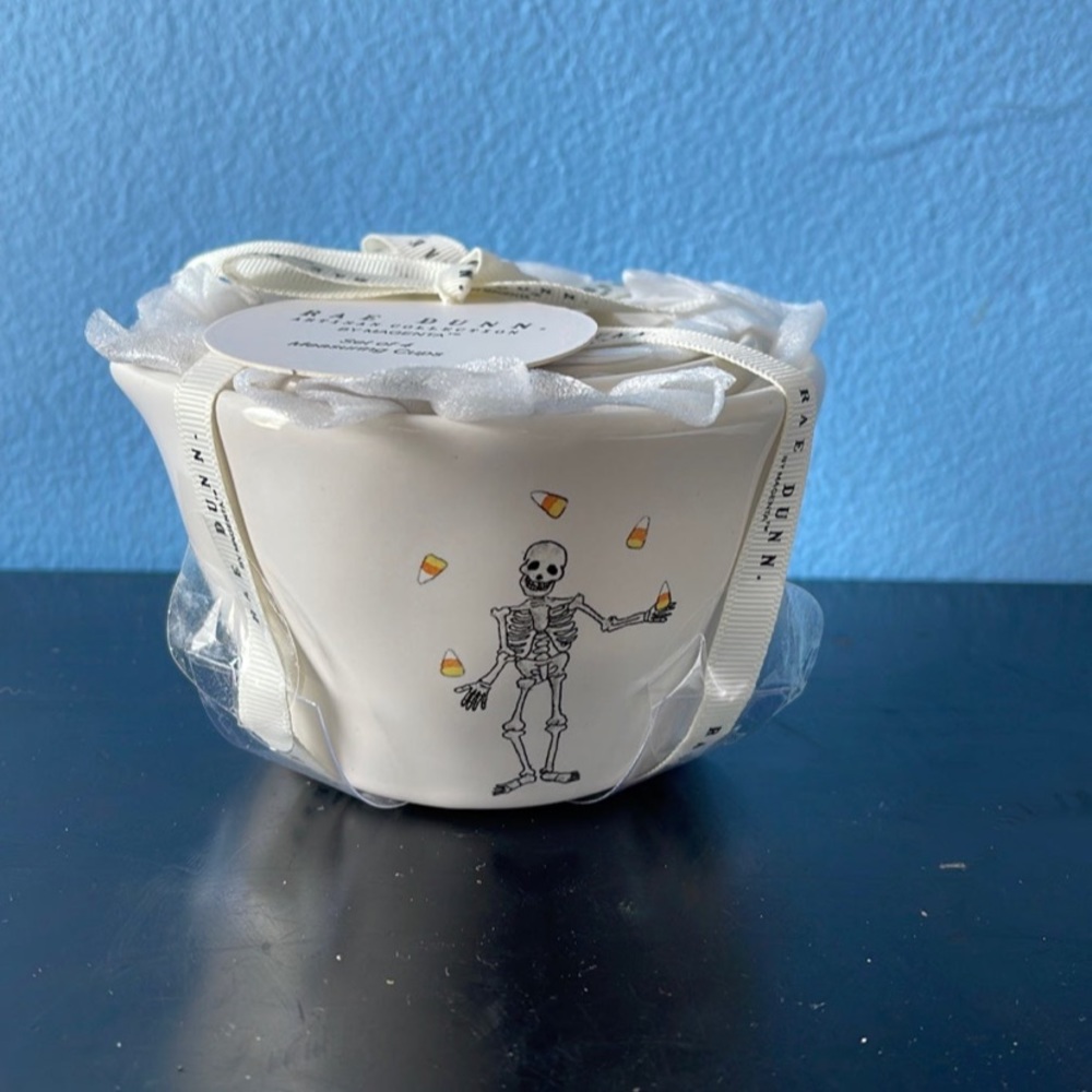 Rae Dunn Cream Halloween Skeleton Mug Set